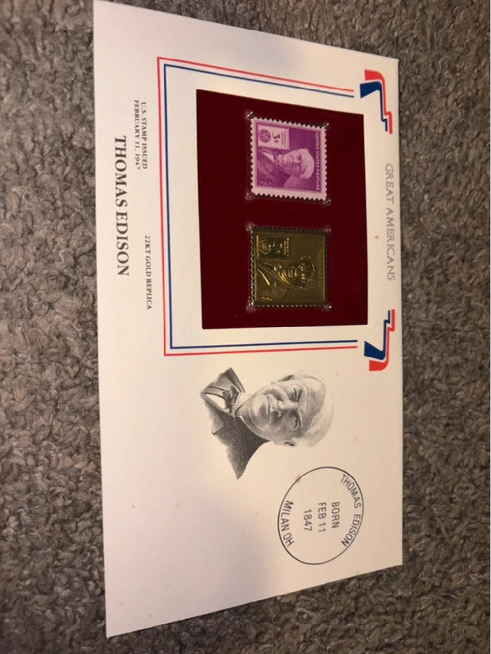 1947 thomas edison stamp and 24k replica pcs set